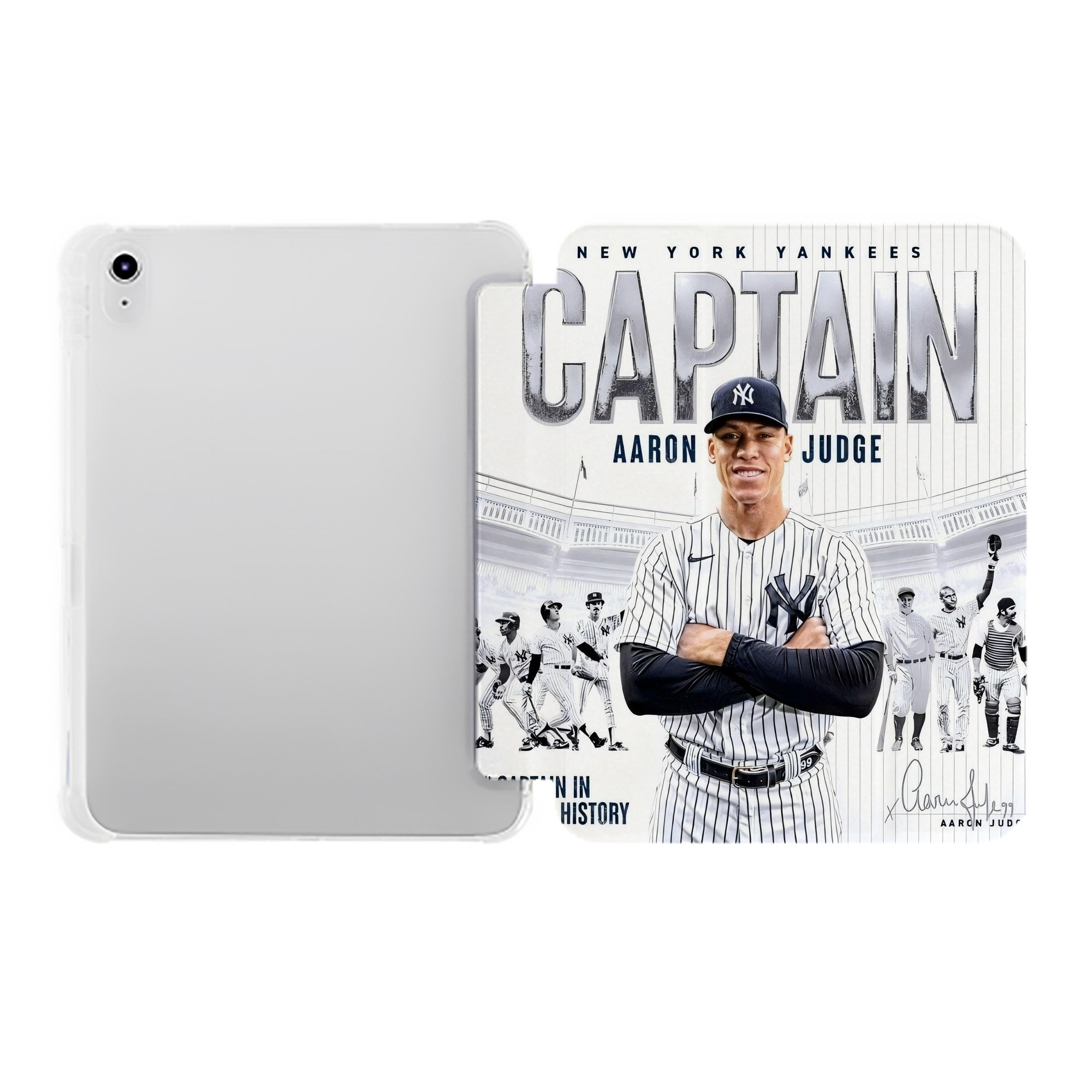 Aaron Judge Yankees Captain Premium Tri-Fold PU Leather & Silicone IPad Case With Pencil Slot – Fits 9.5,10.5,10.9 – Adjustable Stand, Slim, Protective